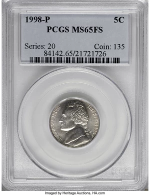 image for: 1998-P 5C MS65 Full Steps PCGS. PCGS Population (60/46). NGC Census: (1/1). (#84142)...