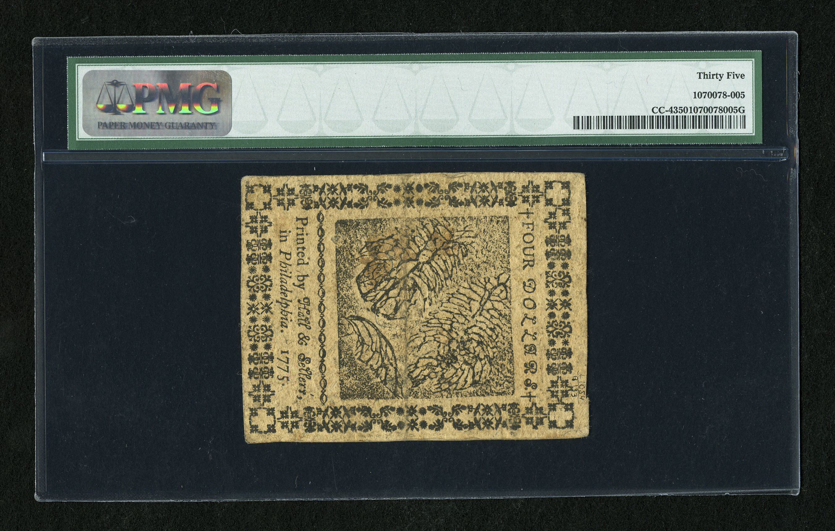 image for: Continental Currency May 10, 1775 $4 PMG Choice Very Fine 35....