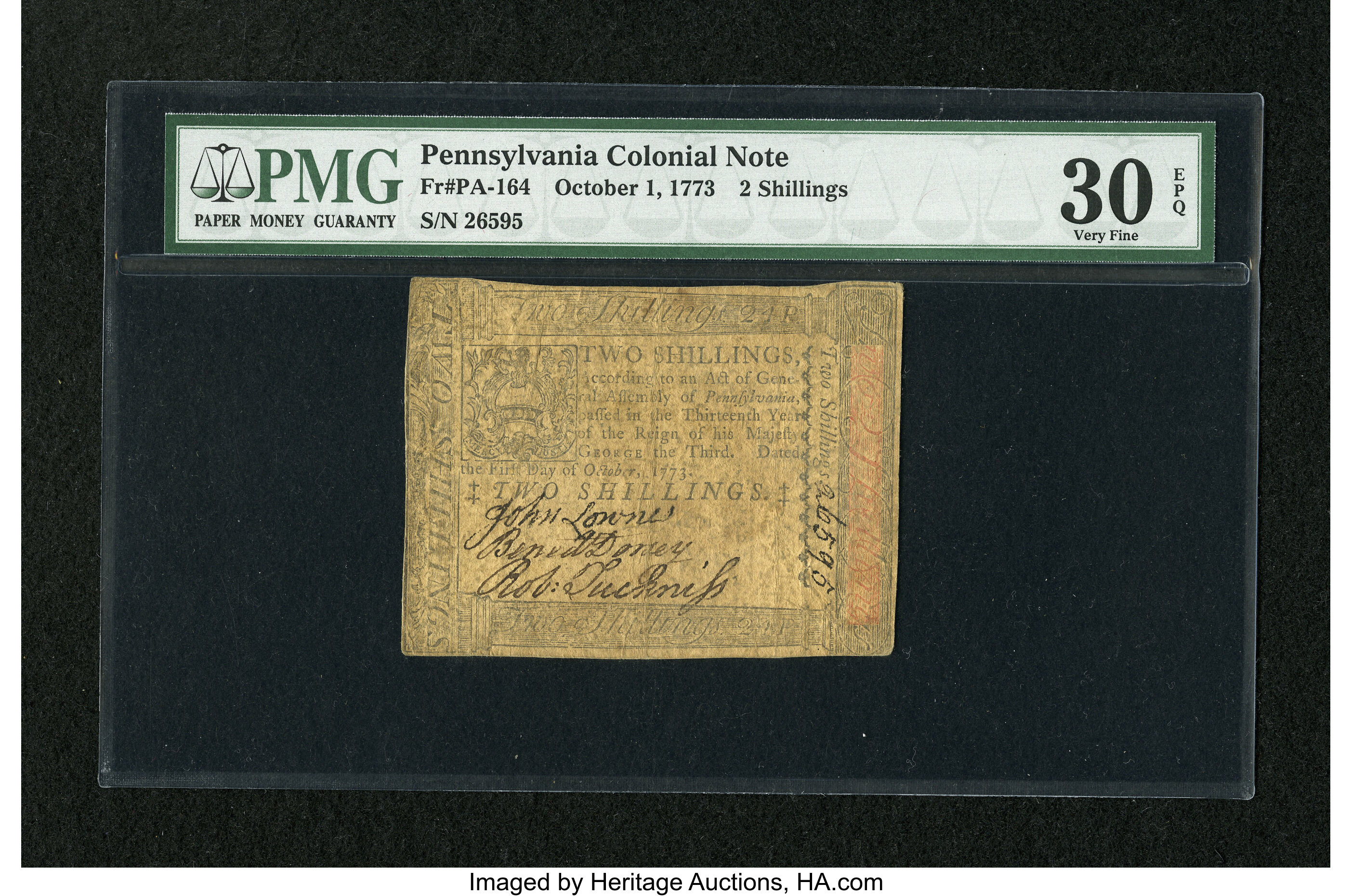 image for: Pennsylvania October 1, 1773 2s PMG Very Fine 30 EPQ.
