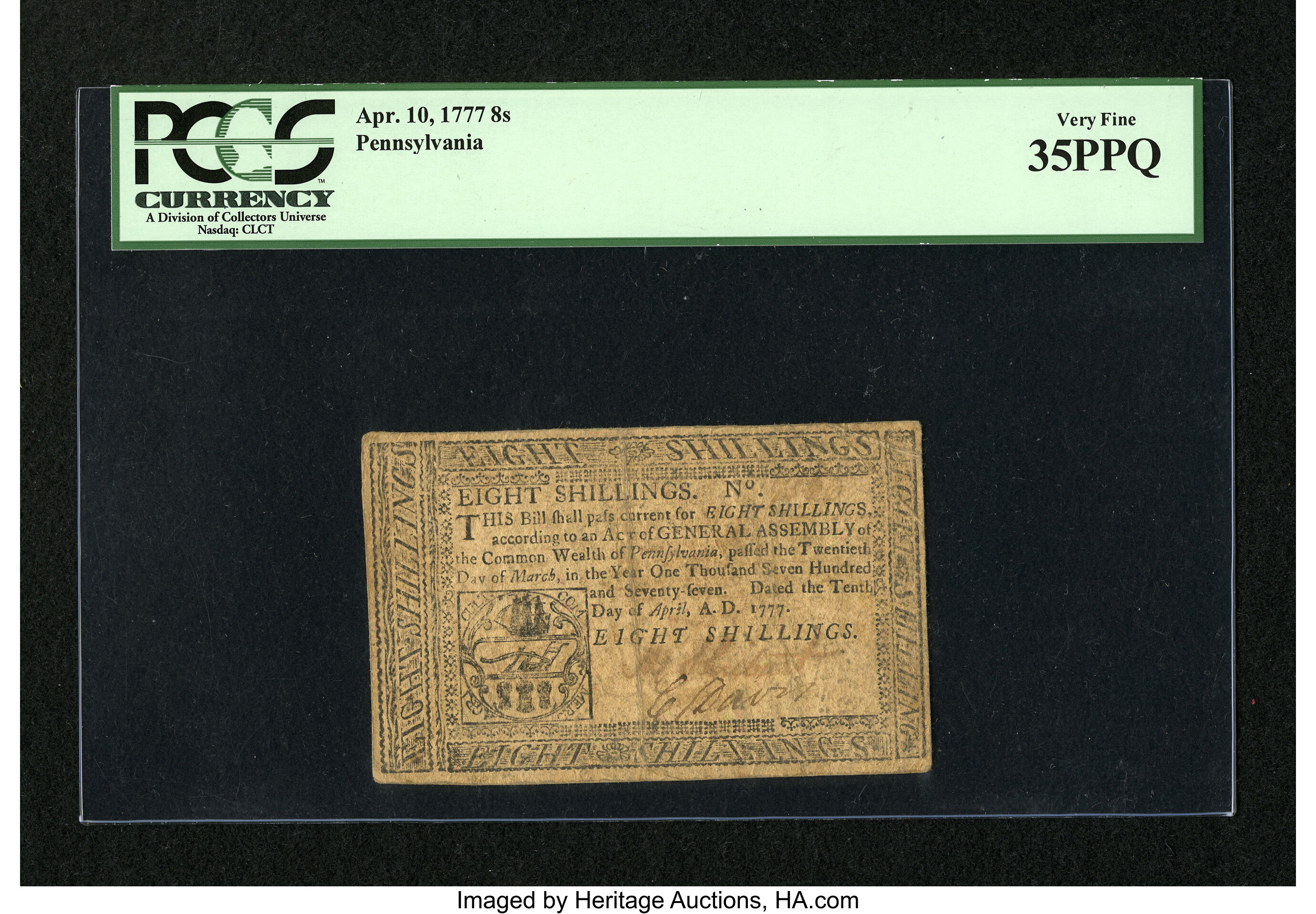 image for: Pennsylvania April 10, 1777 8s PCGS Very Fine 35PPQ....