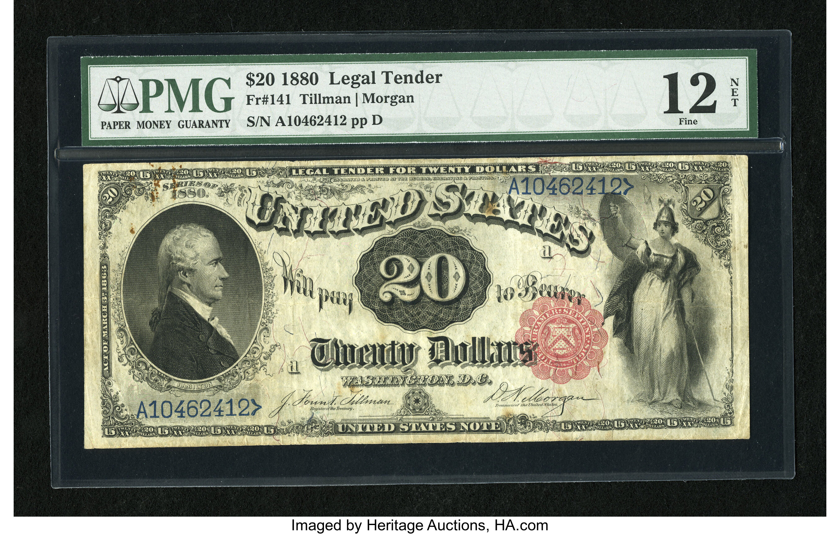 image for: Fr. 141 $20 1880 Legal Tender PMG Net Fine 12....