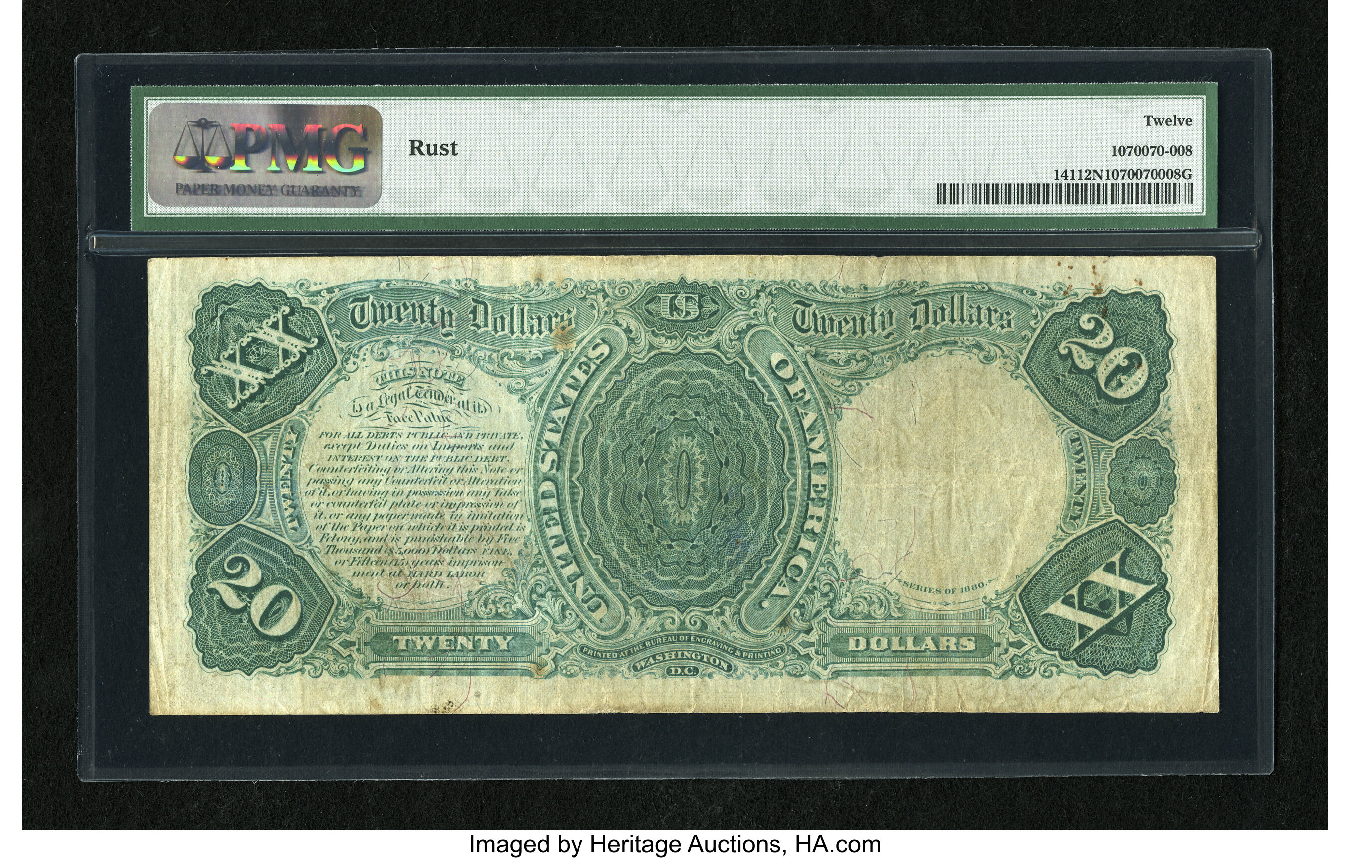 image for: Fr. 141 $20 1880 Legal Tender PMG Net Fine 12....
