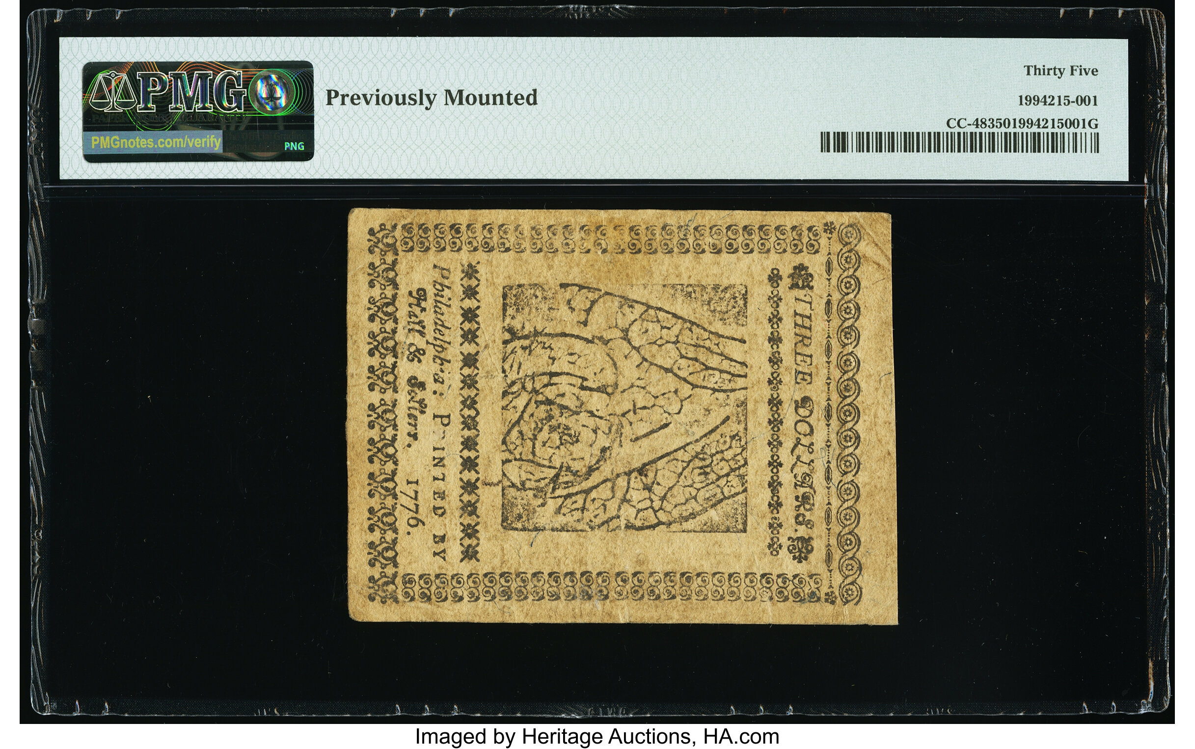 image for: Continental Currency November 2, 1776 $3 PMG Choice Very Fine 35....