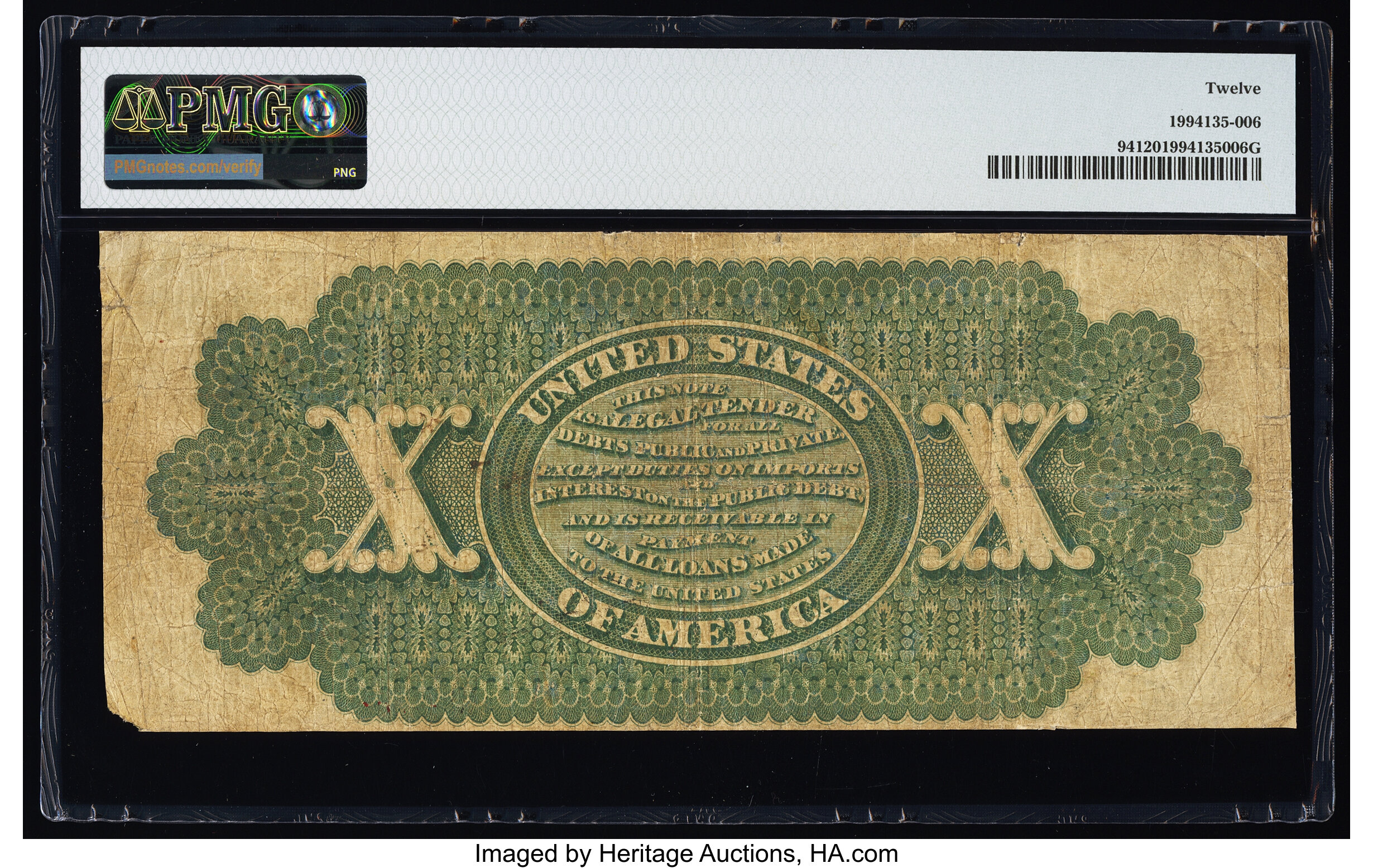image for: Fr. 94 $10 1862 Legal Tender PMG Fine 12....