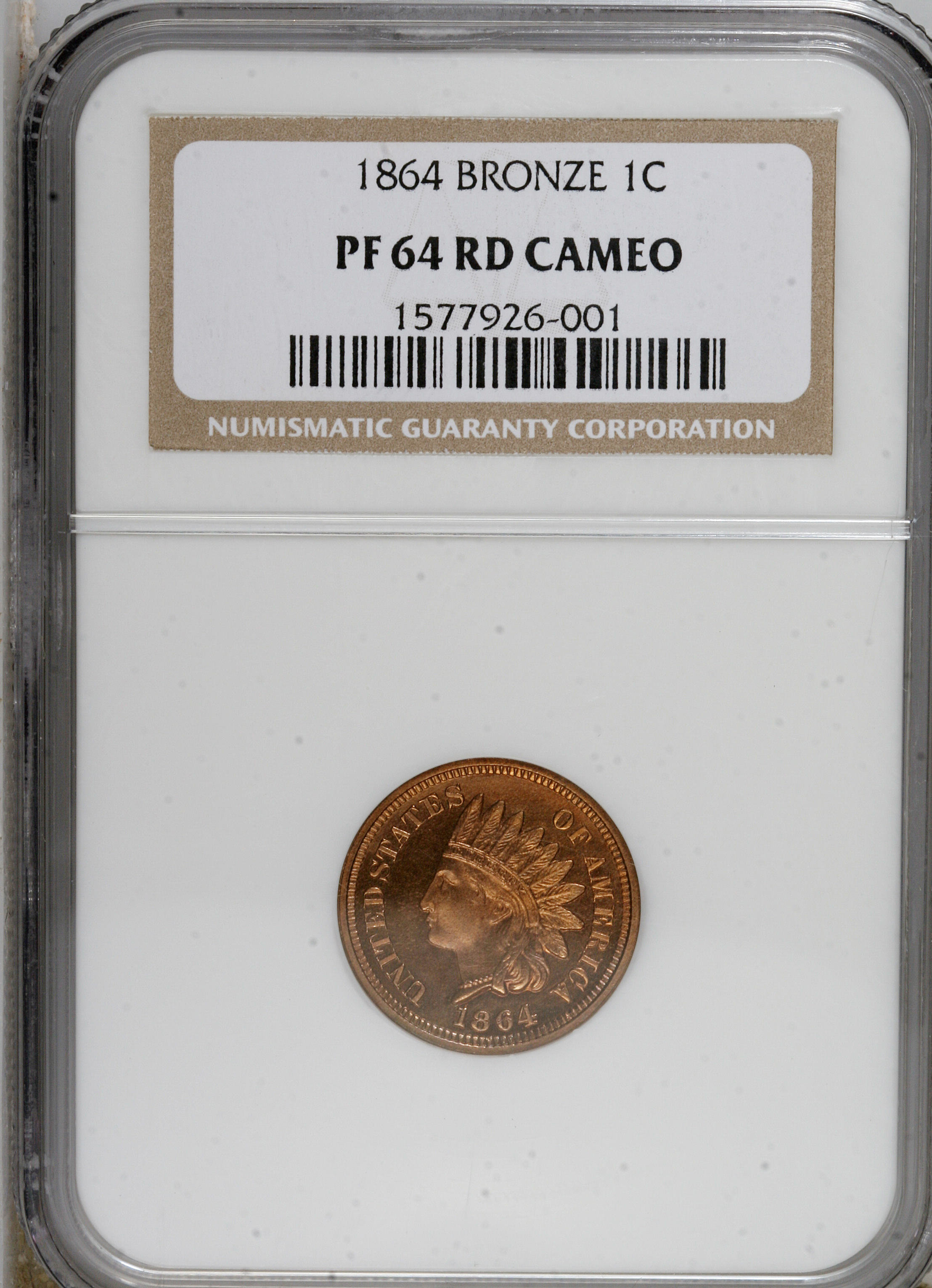 image for: 1864 1C Bronze No L PR64 Cameo NGC....