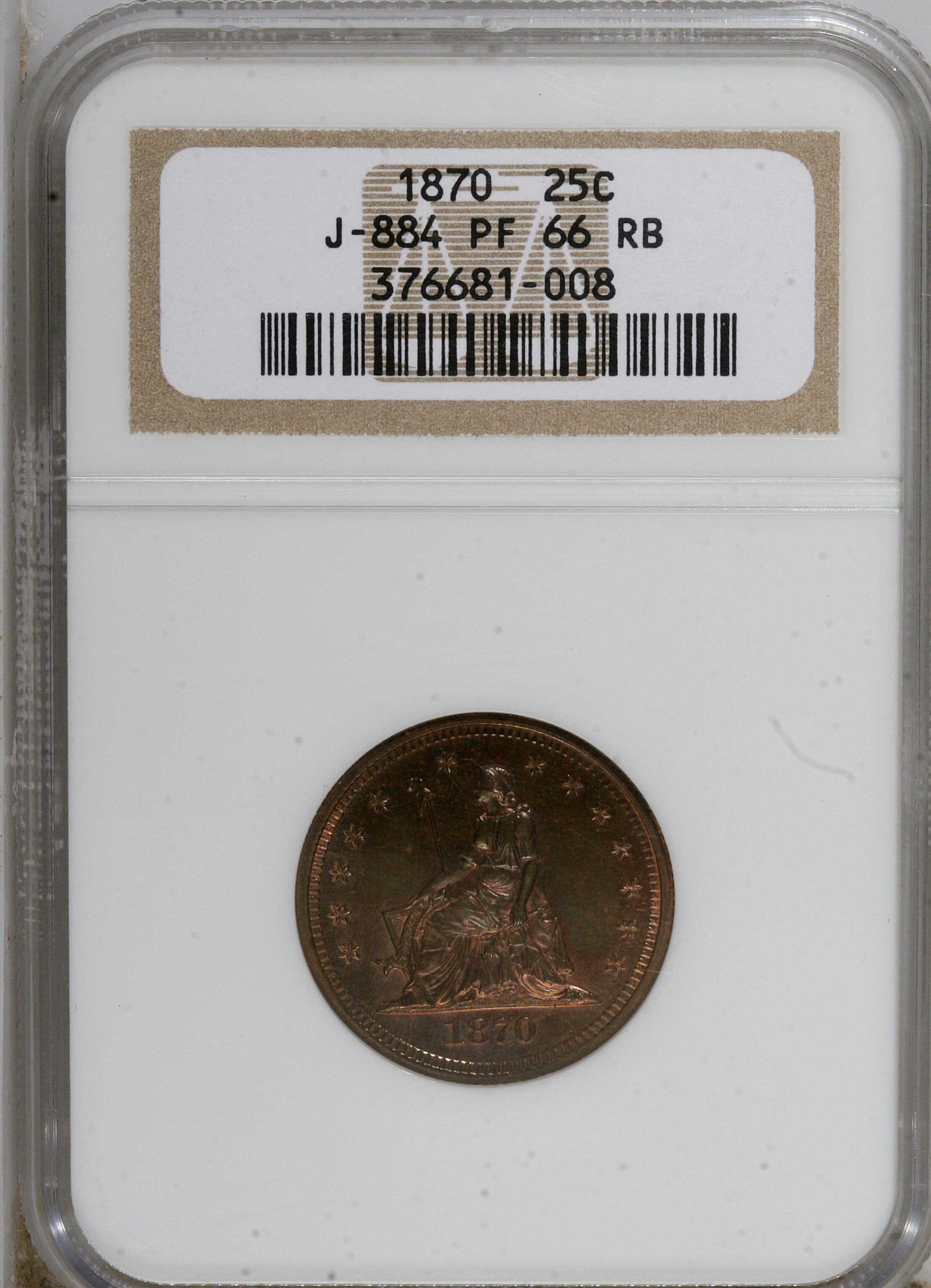 image for: 1870 25C Quarter Dollar, Judd-884, Pollock-982, High R.6, PR66 Red and Brown NGC....