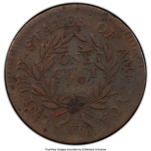 image for: 1795 1C Plain Edge, S-76b, B-4b, R.1, VG10 PCGS. PCGS Population: (5/22 and 0/3+). NGC Census: (4/18 and 0/0+). CDN: $675 W...