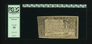 image for: Maryland April 10, 1774 $4 PCGS Very Fine 35....