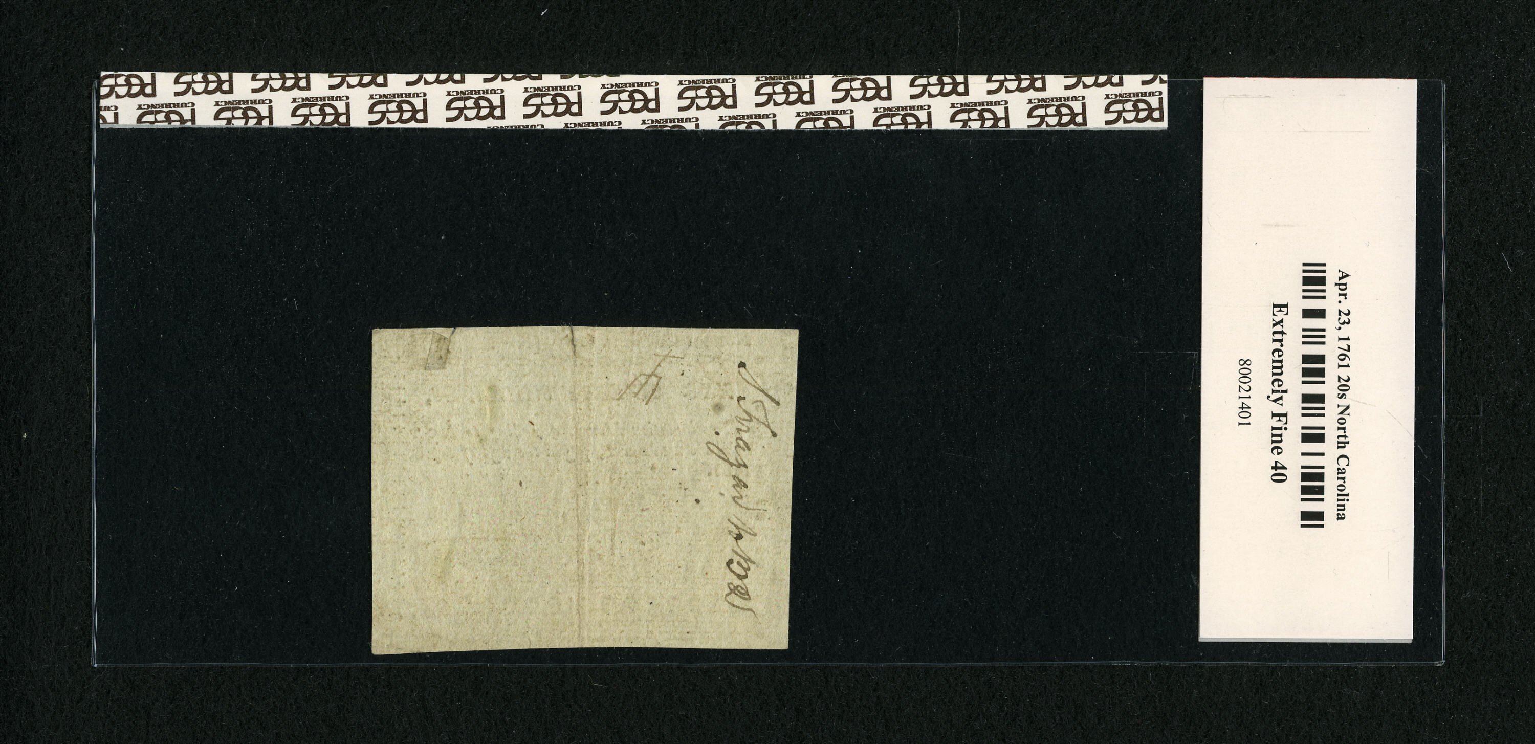 image for: North Carolina April 23, 1761 20s PCGS Apparent Extremely Fine 40....