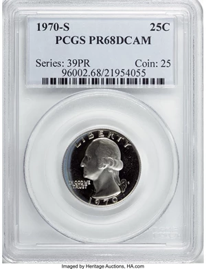 image for: 1970-S 25C PR68 Deep Cameo PCGS. PCGS Population (81/31). NGC Census: (8/10). (#96002)...