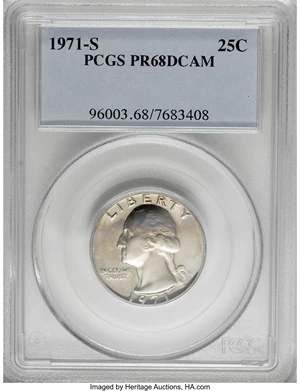 image for: 1971-S 25C PR68 Deep Cameo PCGS. PCGS Population (54/9). NGC Census: (3/4). (#96003)...