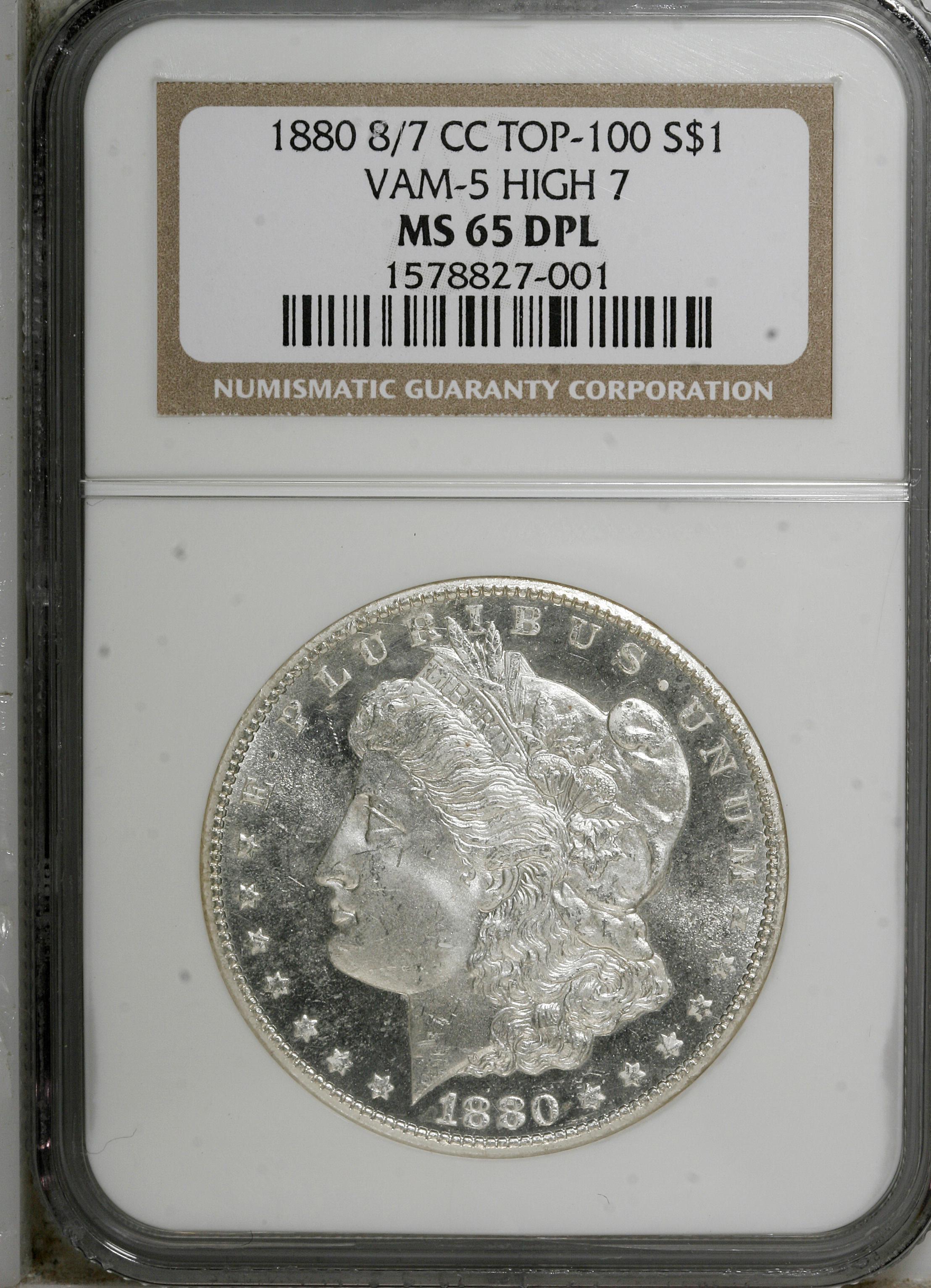 image for: 1880-CC $1 8 Over High 7 MS65 Deep Prooflike NGC....