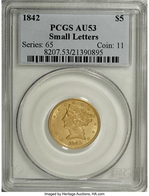 image for: 1842 $5 Small Letters AU53 PCGS....
