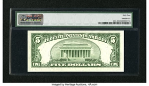 image for: Fr. 1961-D $5 1950 Federal Reserve Note. PMG Choice Uncirculated 64....