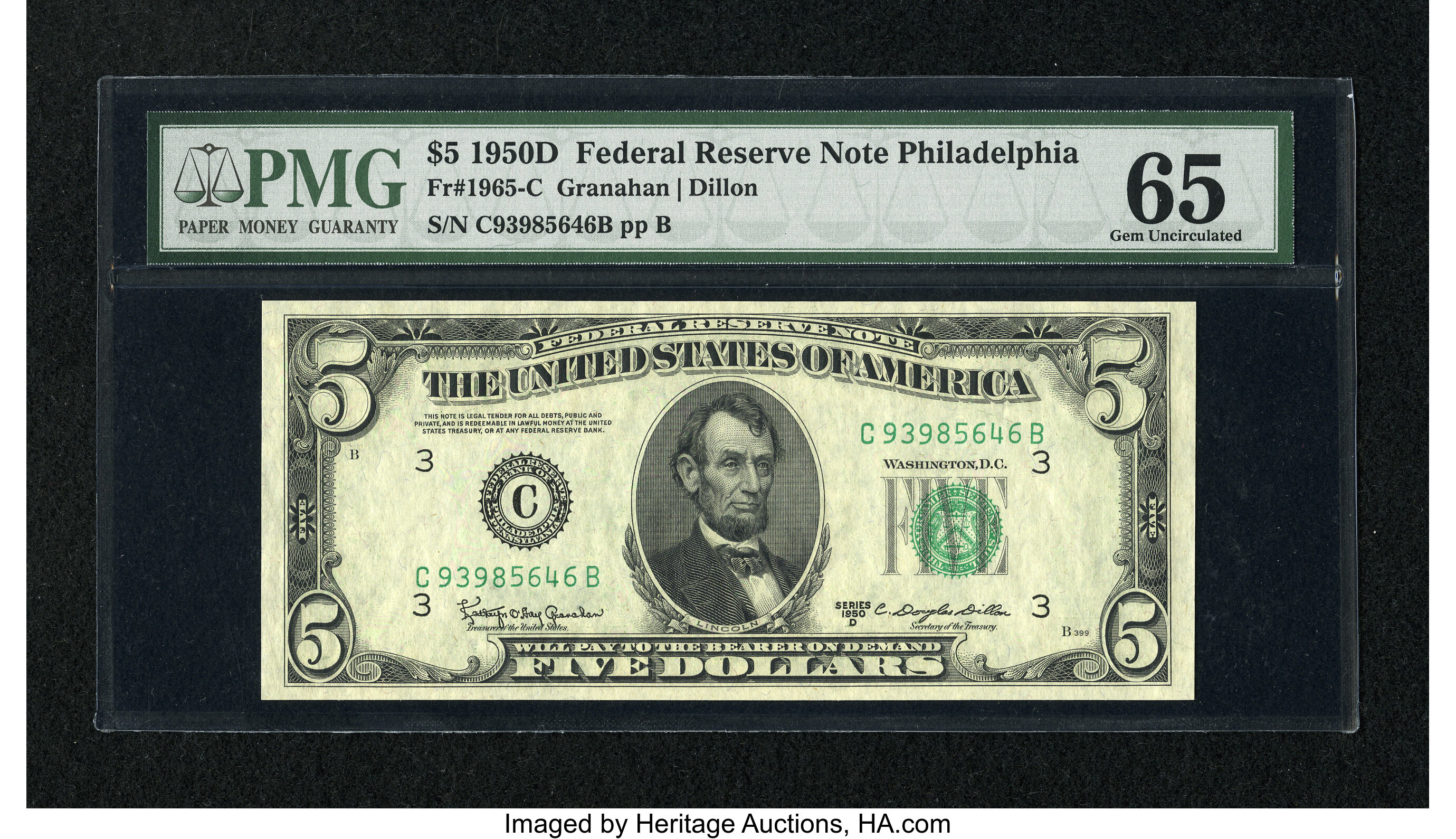image for: Fr. 1965-C $5 1950D Federal Reserve Note. PMG Gem Uncirculated 65....