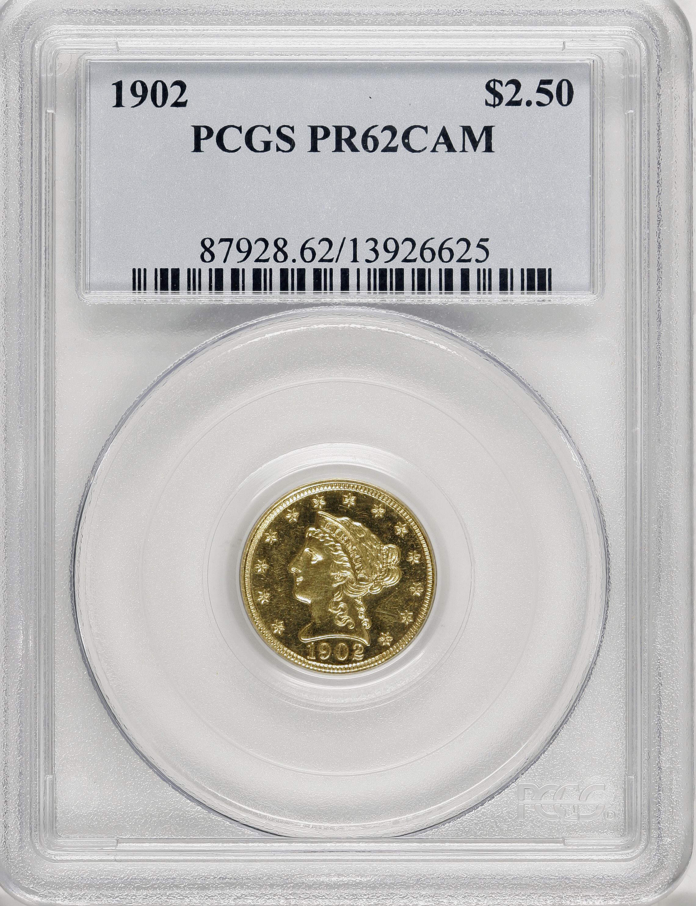 image for: 1902 $2 1/2 PR62 Cameo PCGS....