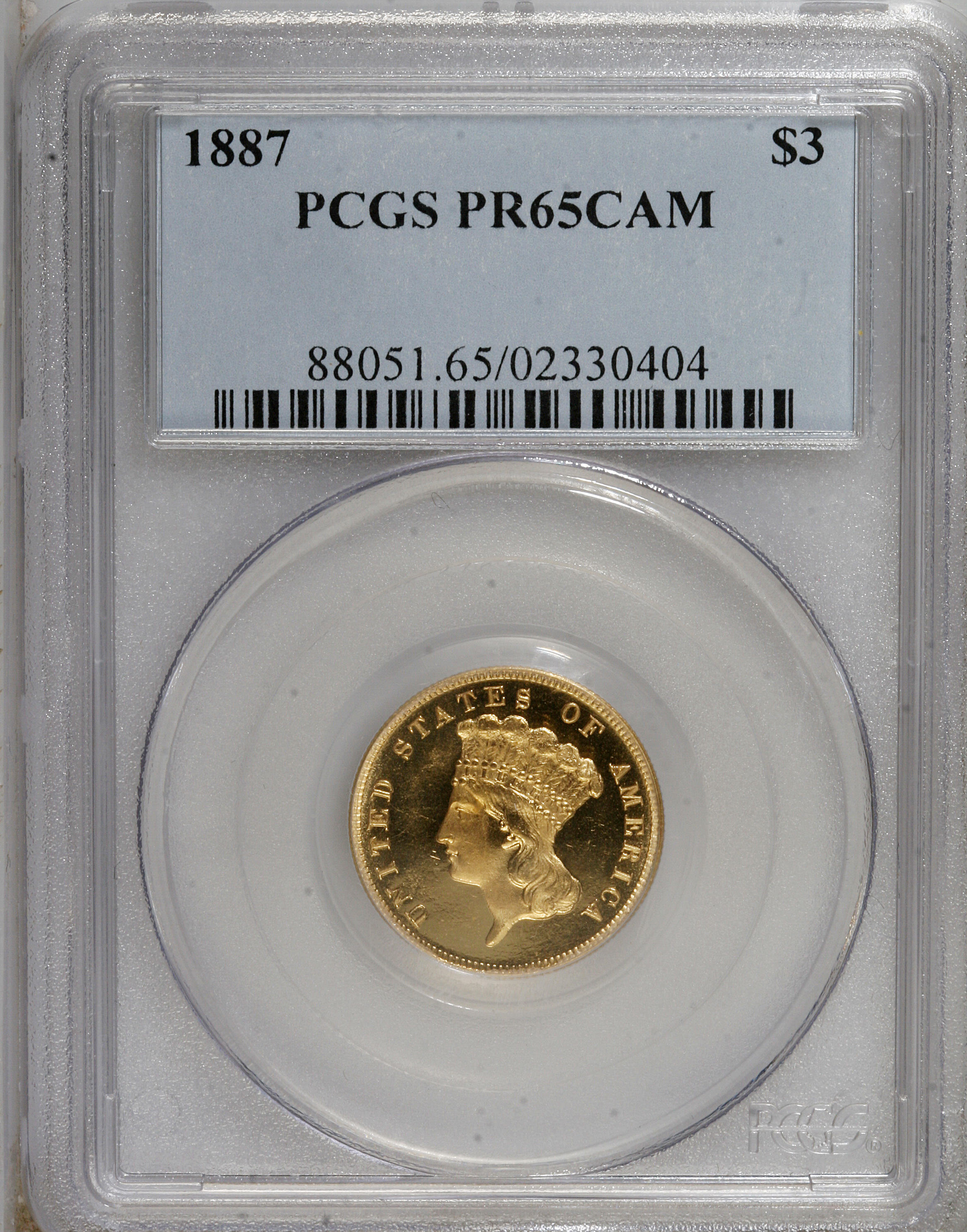 image for: 1887 $3 PR65 Cameo PCGS....