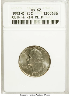 image for: 1993-D 25C --Clip, Rim Clip--MS62 ANACS. ...