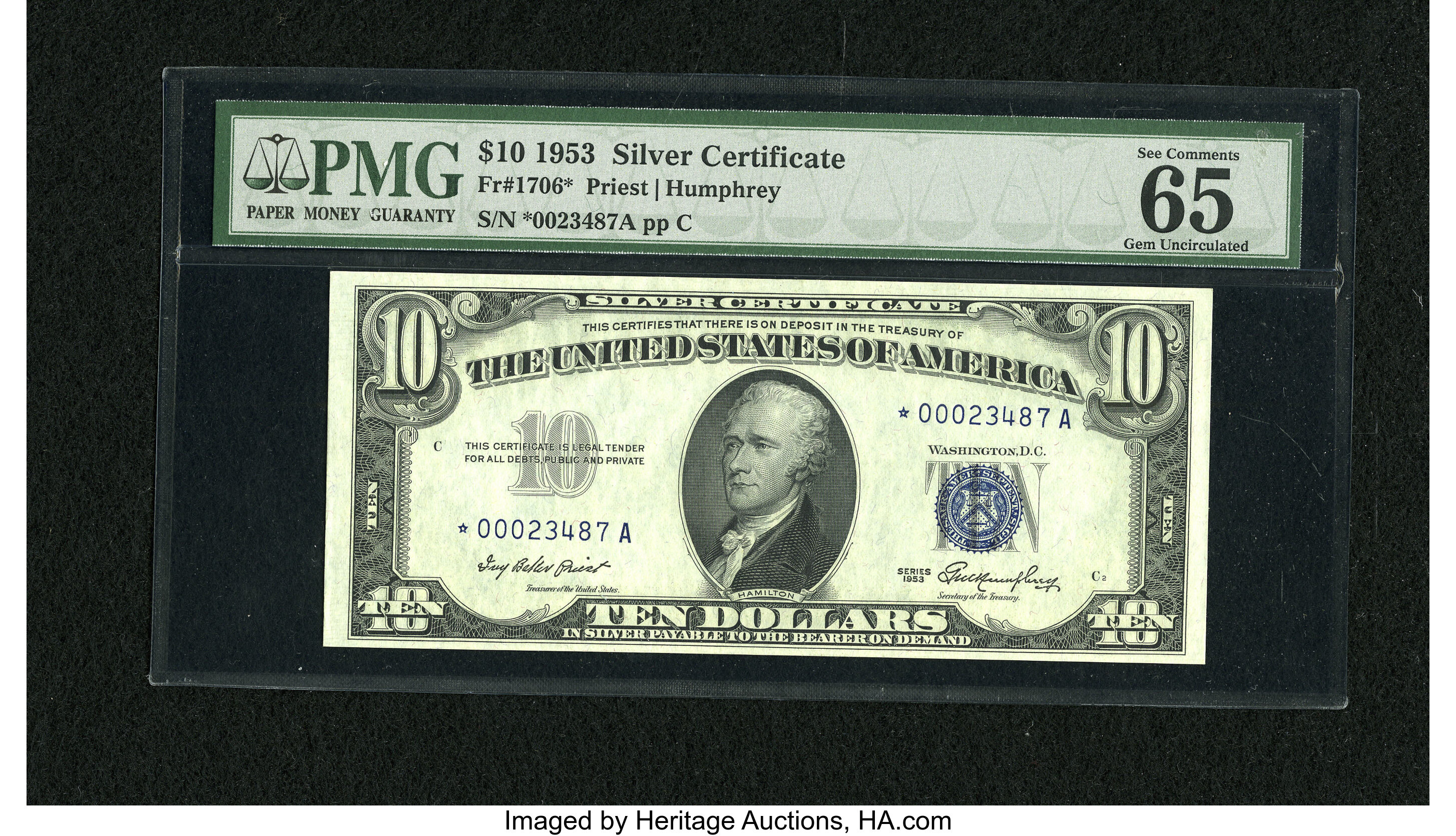 image for: Fr. 1706* $10 1953 Silver Certificate. PMG Gem Uncirculated 65 EPQ....