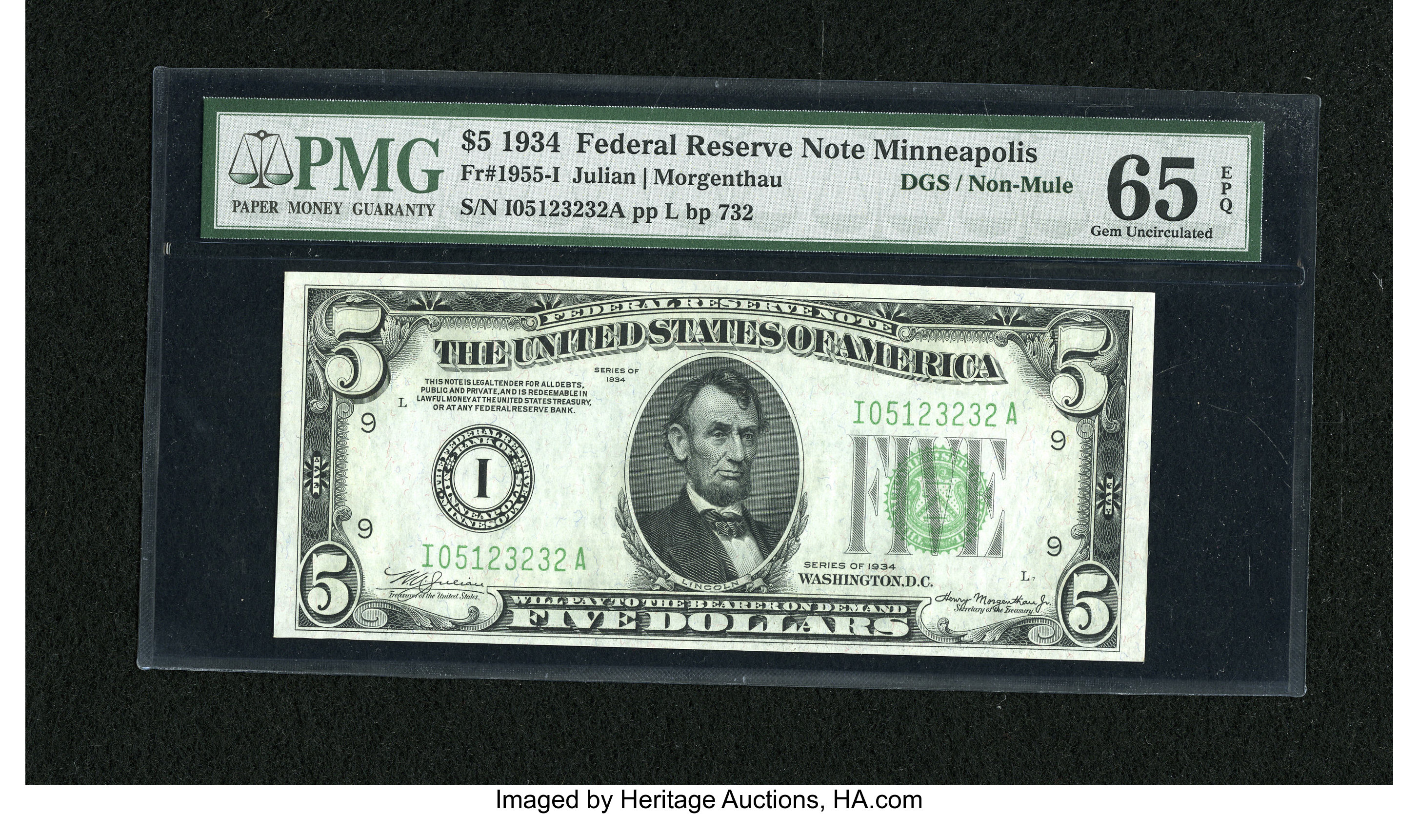 image for: Fr. 1955-I $5 1934 DGS Non-Mule Federal Reserve Note. PMG Gem Uncirculated 65 EPQ....