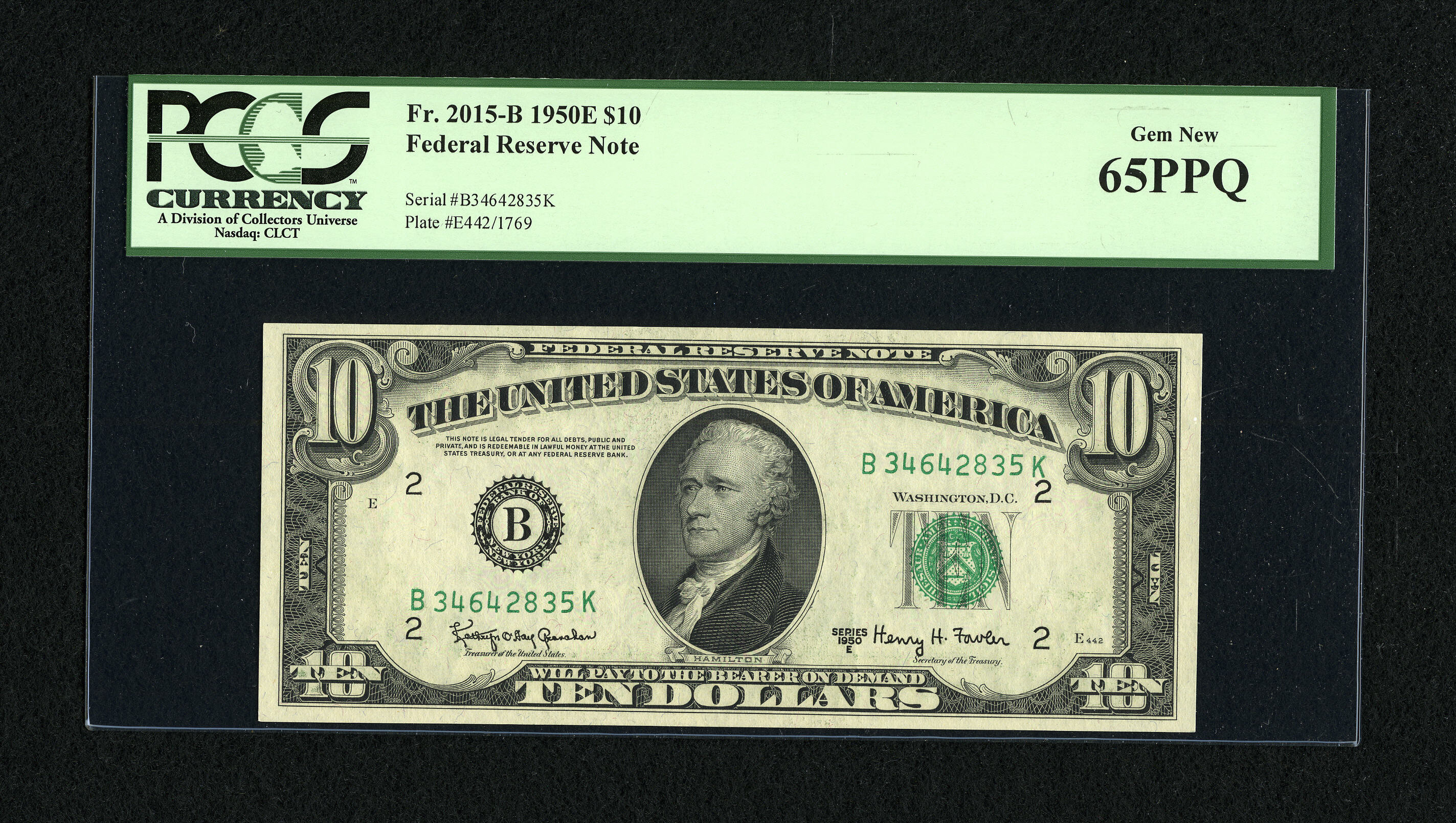 image for: Fr. 2015-B $10 1950E Federal Reserve Note. PCGS Gem New 65PPQ....