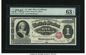 image for: Fr. 216 $1 1886 Silver Certificate PMG Choice Uncirculated 63 EPQ.