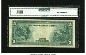 image for: Fr. 874 $5 1914 Federal Reserve Note CGA Extremely Fine 40....
