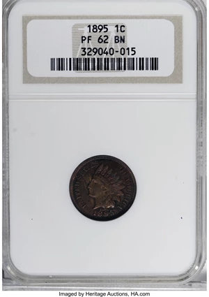 image for: 1895 1C PR62 Brown NGC. NGC Census: (3/46). PCGS Population (3/36). Mintage: 2,062. Numismedia Wsl. Price for NGC/PCGS coin...