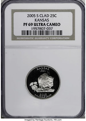 image for: (2)2005-S 25C Kansas Clad PR 69 Deep Cameo NGC. ... (Total: 2 coins)