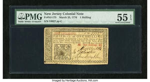 image for: New Jersey March 25, 1776 1s PMG About Uncirculated 55 EPQ....