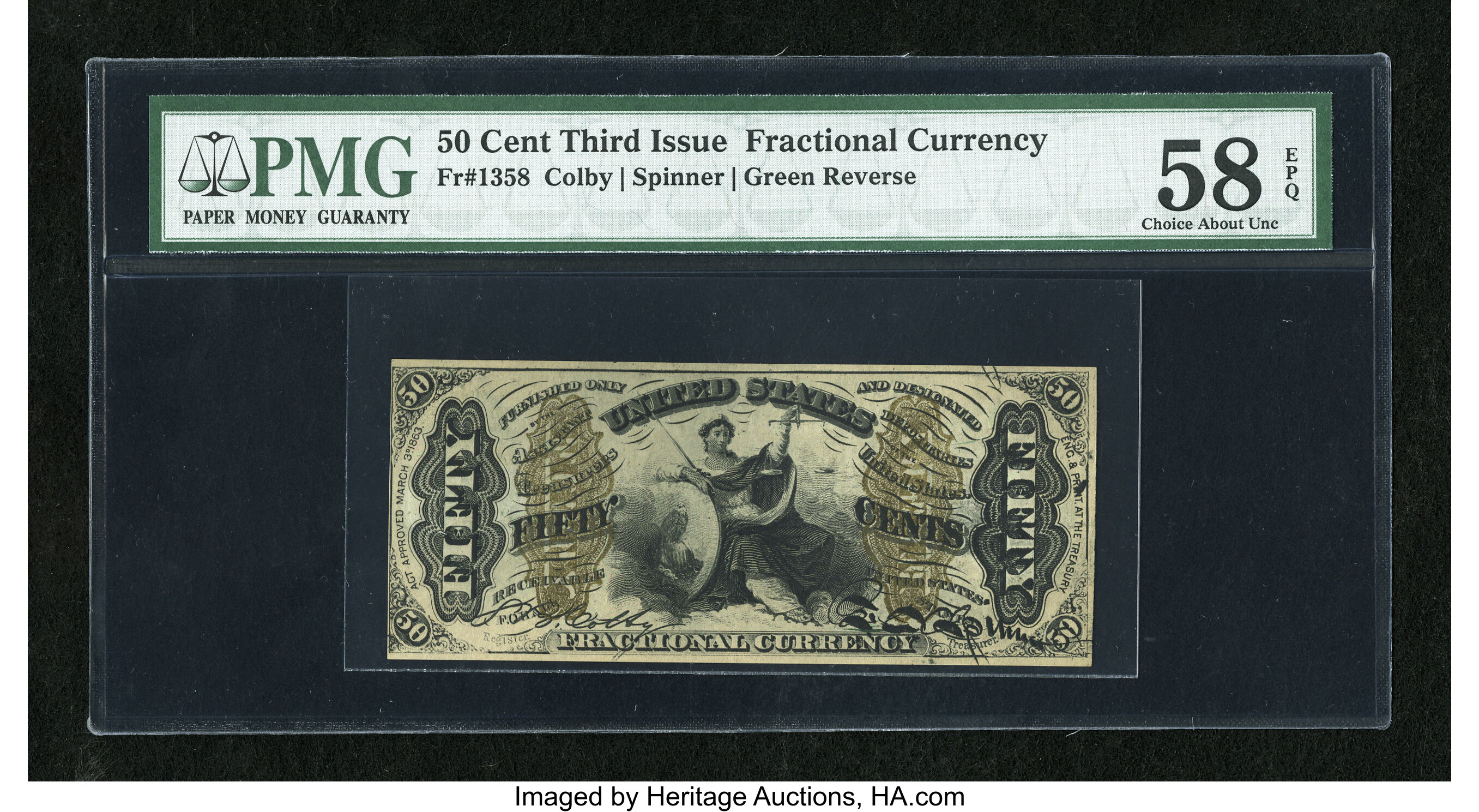 image for: Fr. 1358 50c Third Issue Justice PMG Choice About Unc 58 EPQ....