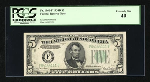 image for: Fr. 1960-F $5 1934D Federal Reserve Note. PCGS Extremely Fine 40....