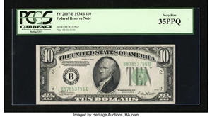image for: Fr. 2007-B $10 1934B Federal Reserve Note. PCGS Very Fine 35PPQ....