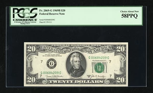 image for: Fr. 2069-G $20 1969B Federal Reserve Note. PCGS Choice About New 58PPQ....