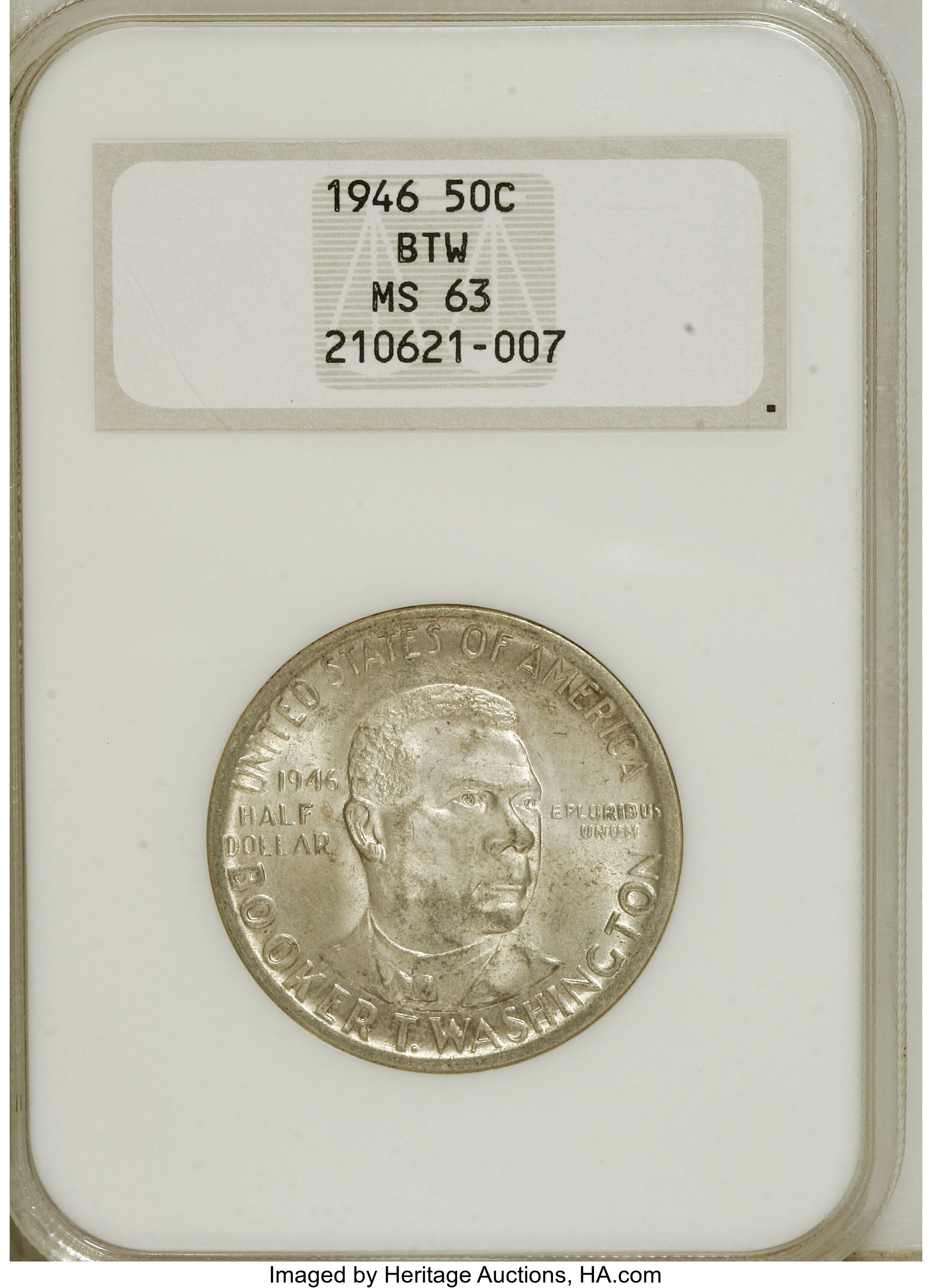 1946 50C Booker T. Washington MS63 NGC. NGC Census: (58/1849). PCGS Population (211/2538). Mintage: 1,000,546. Numismedia W...
