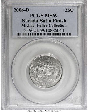 image for: 2006-D 25C Nevada Satin Finish MS69 PCGS. Michael Fuller Collection. PCGS Population (0/0). NGC Census: (0/0). (#39021)...