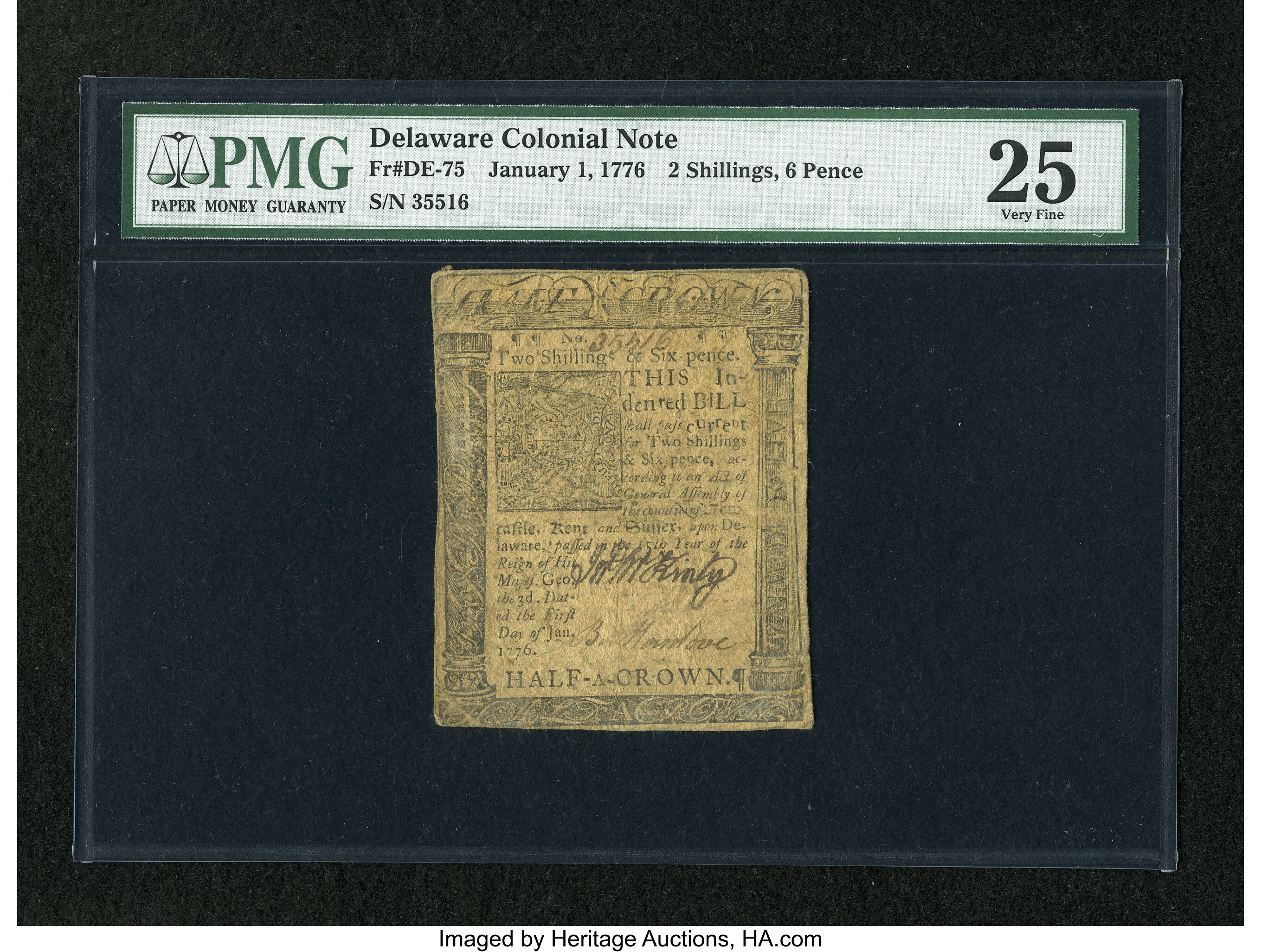 image for: Delaware January 1, 1776 2s/6d PMG Very Fine 25....