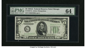 image for: Fr. 1957-G $5 1934A Federal Reserve Note. PMG Choice Uncirculated 64....