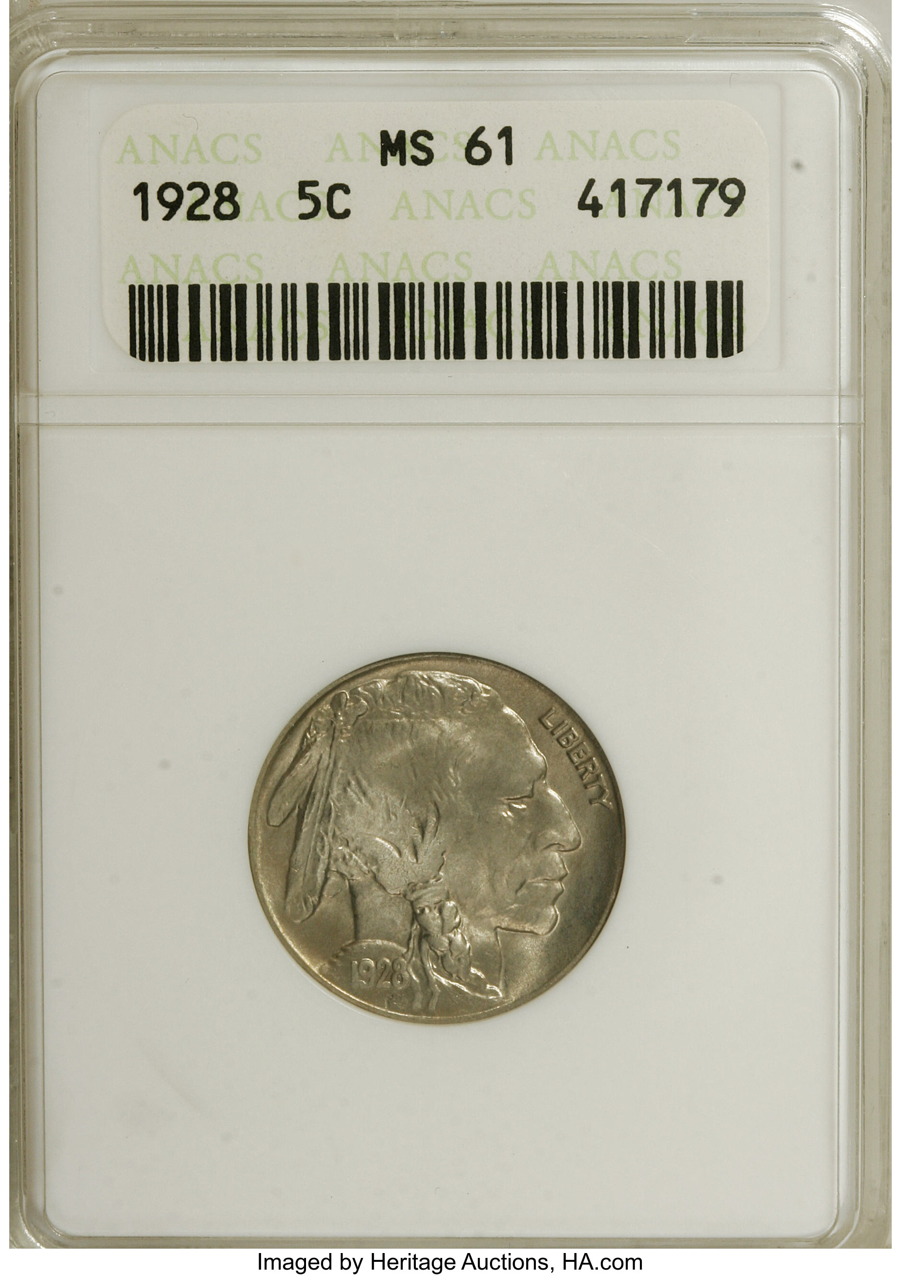 1928 5C MS61 ANACS. NGC Census: (3/631). PCGS Population (2/1313). Mintage: 23,411,000. Numismedia Wsl. Price for NGC/PCGS ...