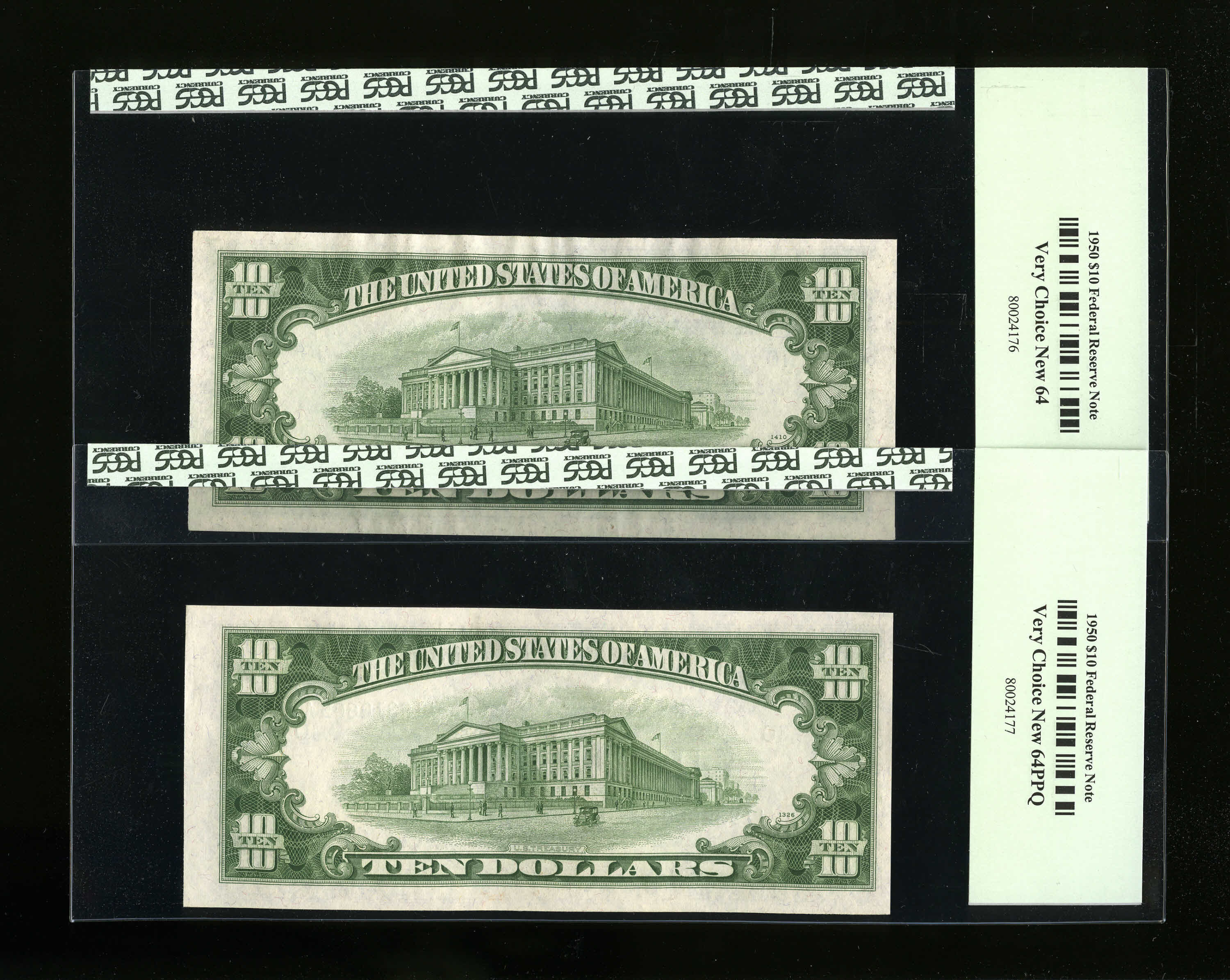 image for: Fr. 2010-J $10 1950 Narrow/Wide Federal Reserve Notes. Reverse Changeover Pair. PCGS Very Choice New 64/Very Choice New 64PPQ....