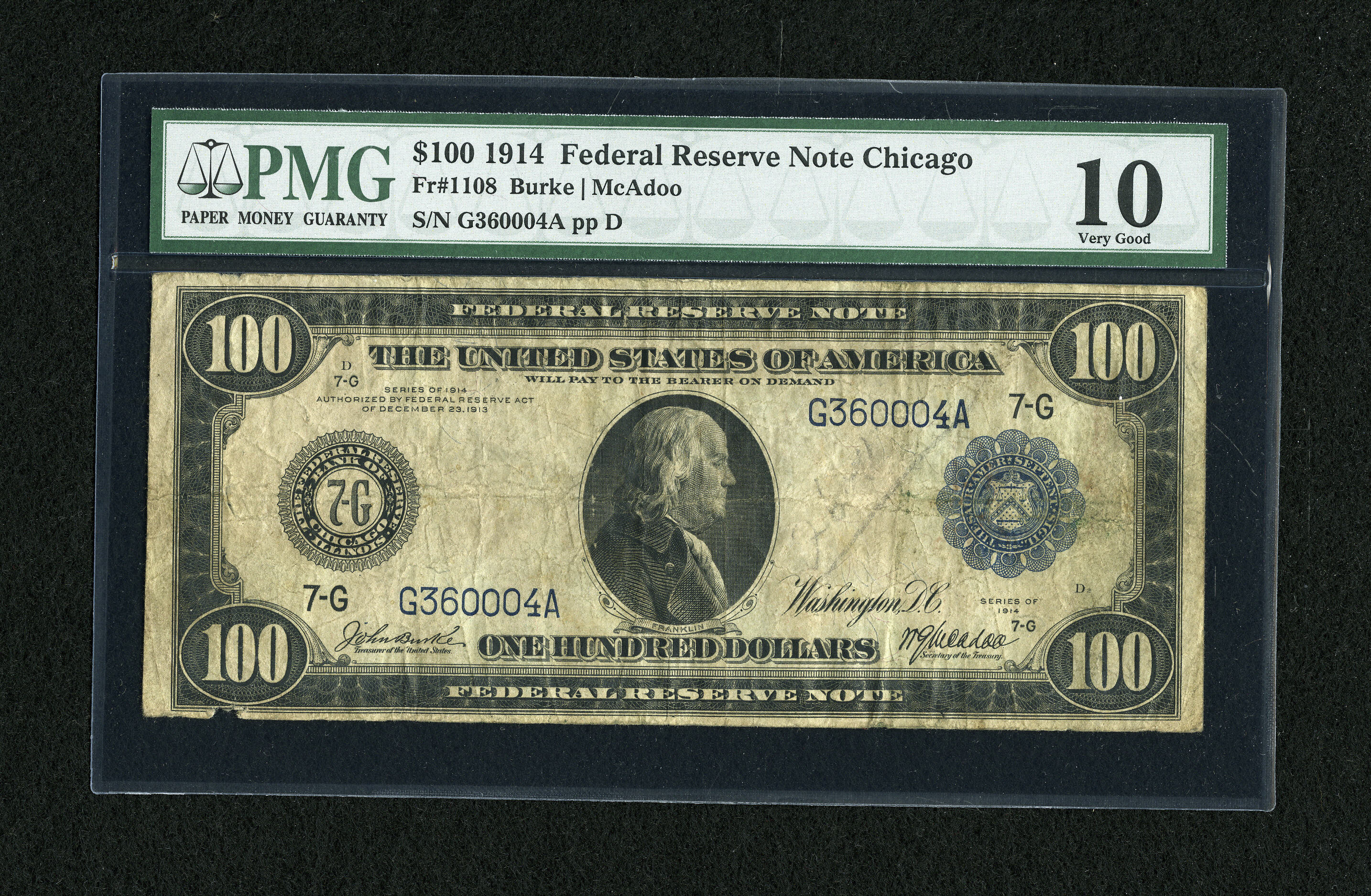 image for: Fr. 1108 $100 1914 Federal Reserve Note PMG Very Good 10....