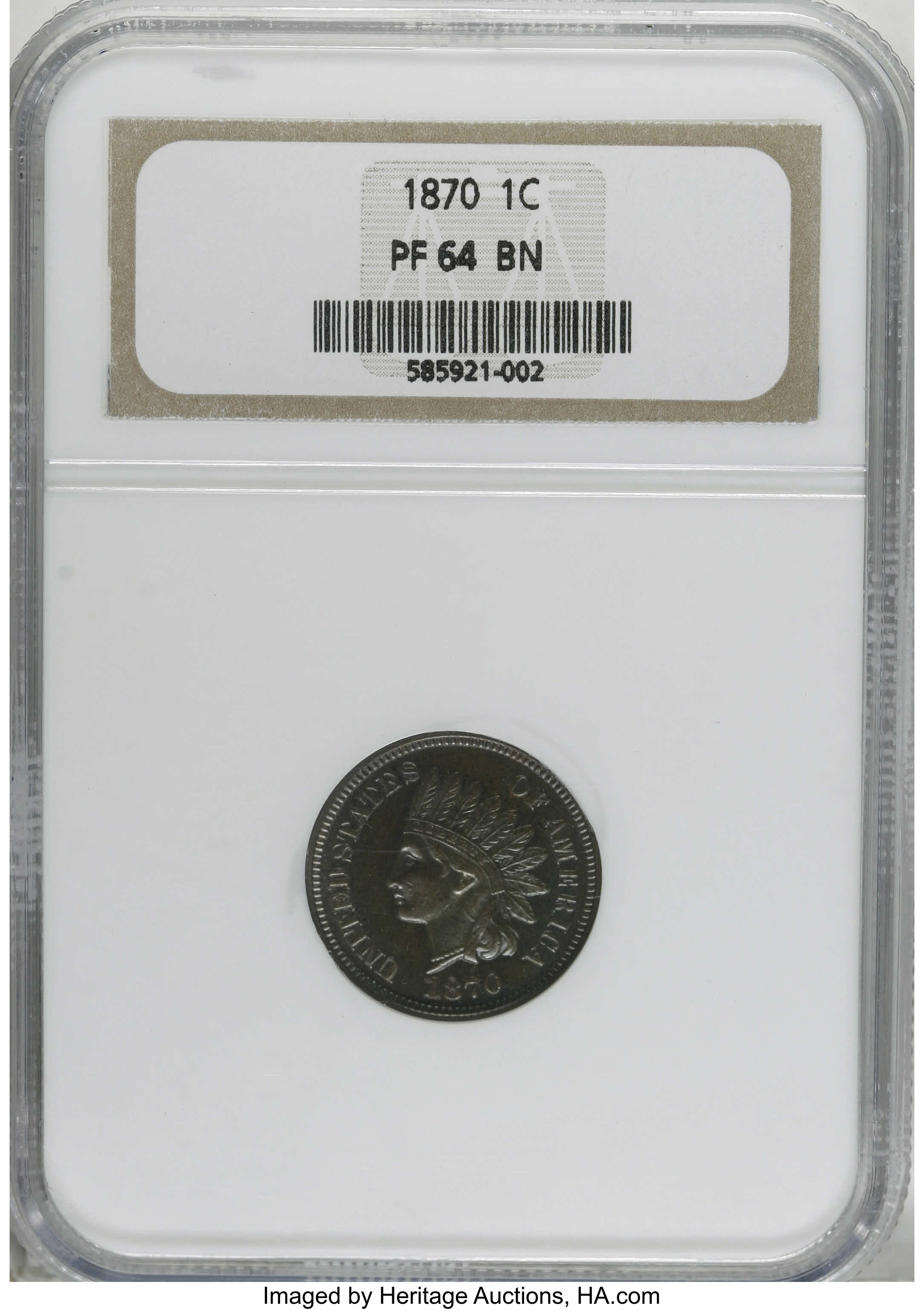 image for: 1870 1C PR64 Brown NGC. NGC Census: (8/6). PCGS Population (3/0). Mintage: 1,000. Numismedia Wsl. Price for NGC/PCGS coin i...