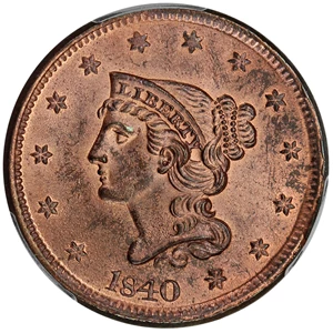 image for: 1840 1c PCGS MS64 RD (Large Date)