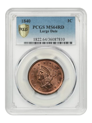 image for: 1840 1c PCGS MS64 RD (Large Date)