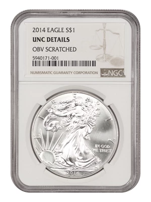 image for: 2014 Silver Eagle $1 NGC UNC Details (Obv. Scratched)