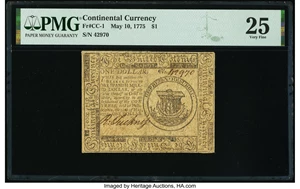 image for: Continental Currency May 10, 1775 $1 PMG Very Fine 25....