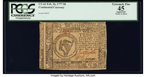 image for: Continental Currency February 26, 1777 $8 PCGS Apparent Extremely Fine 45....