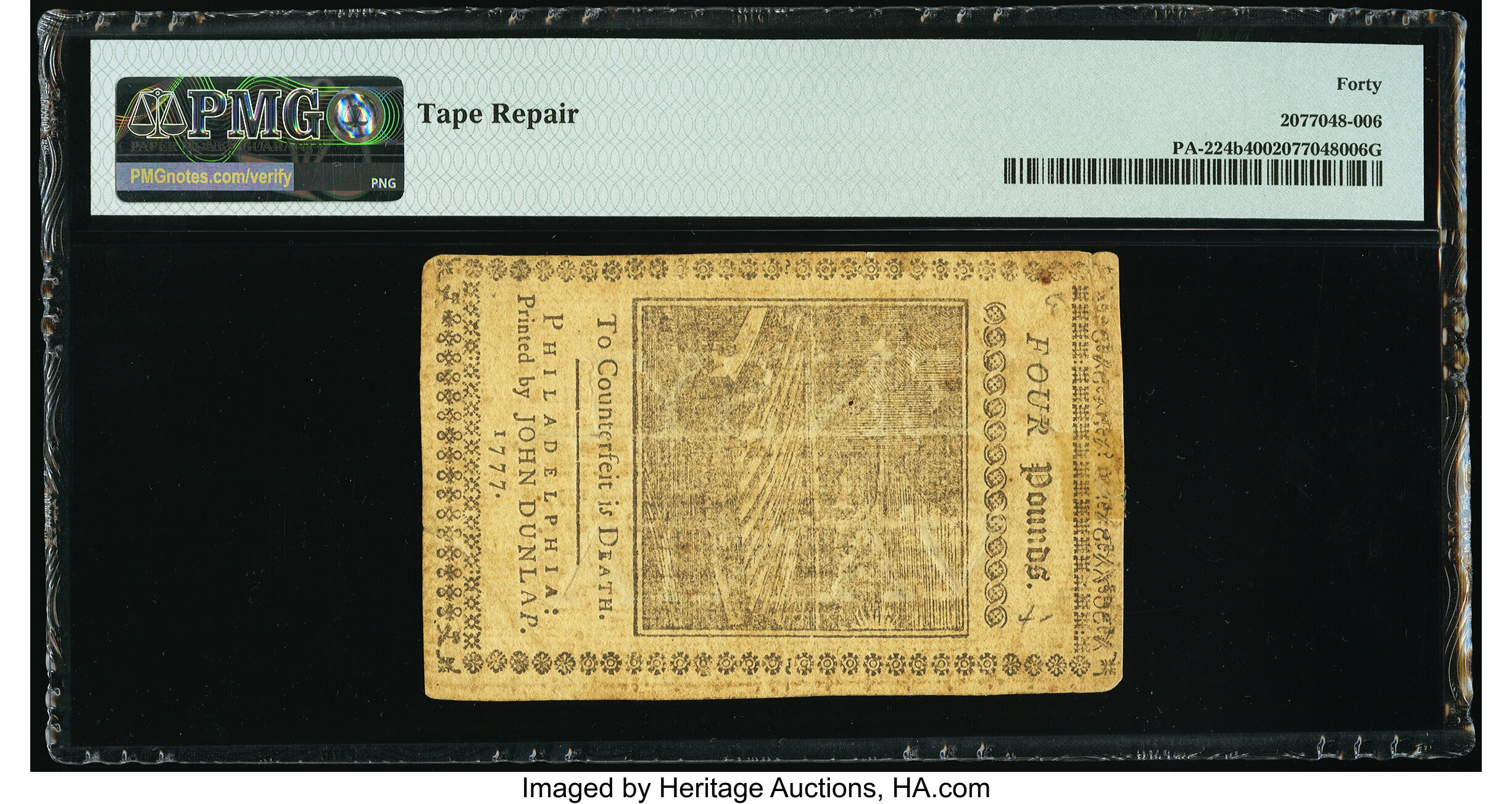 image for: Pennsylvania April 10, 1777 £4 Red and Black PMG Extremely Fine 40....