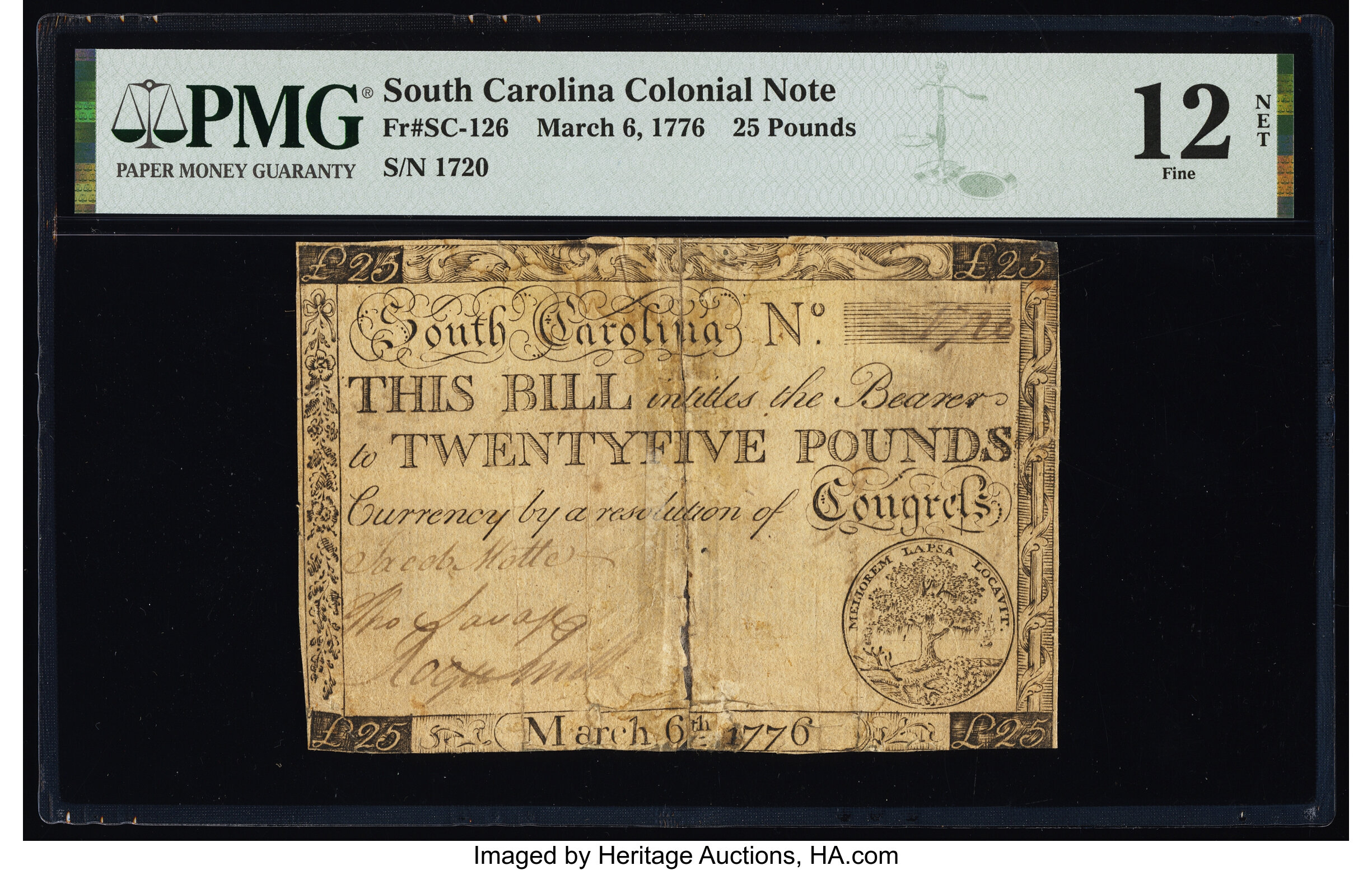 image for: South Carolina March 6, 1776 £25 PMG Fine 12 Net....