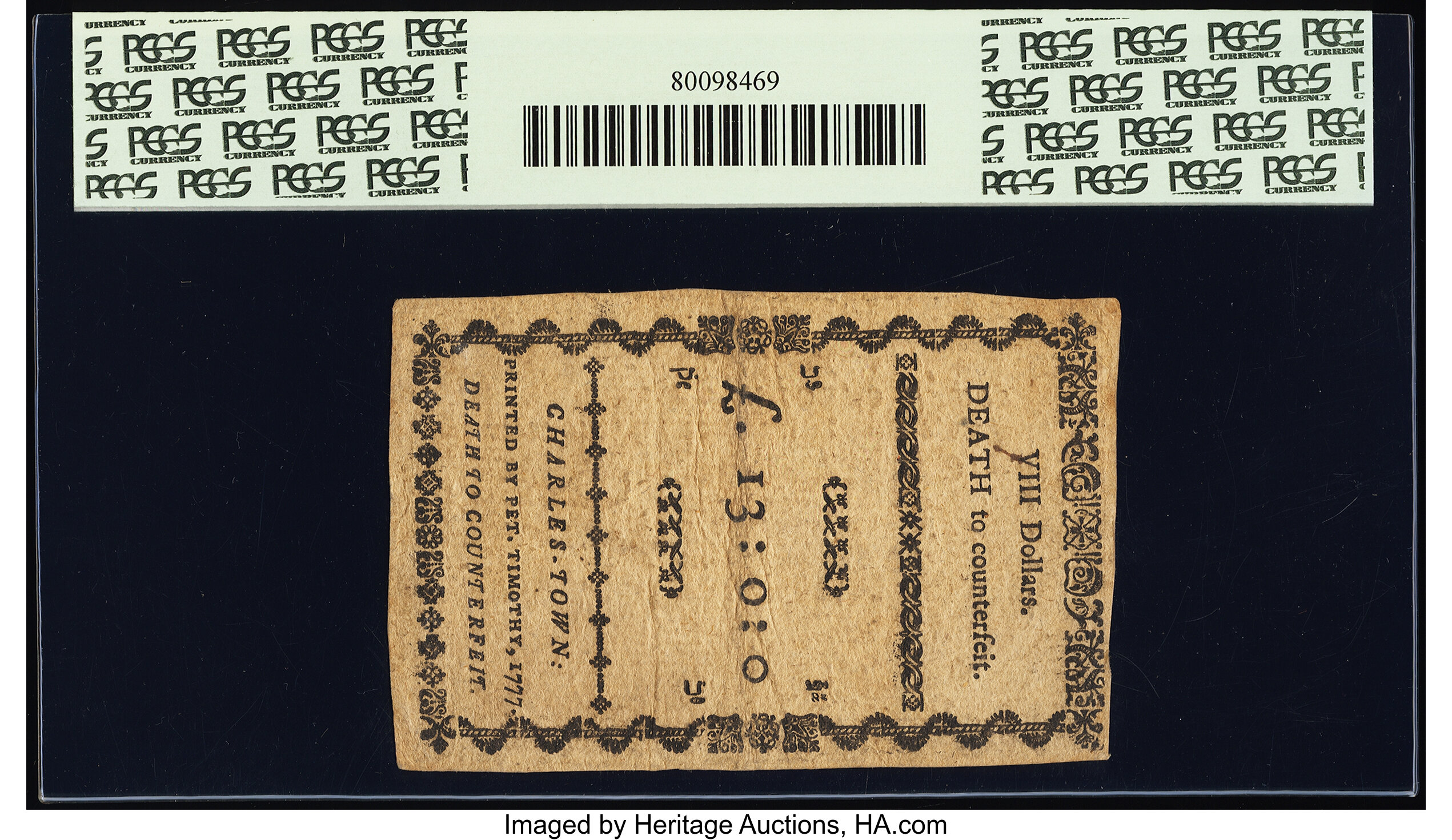 image for: Fully Signed South Carolina December 23, 1776 $8 PCGS Very Fine 35....